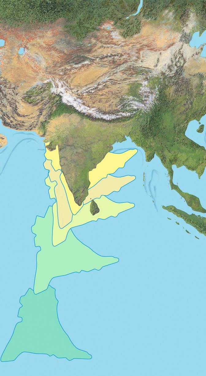 The Indian subcontinent drifts north to collide with Asia.