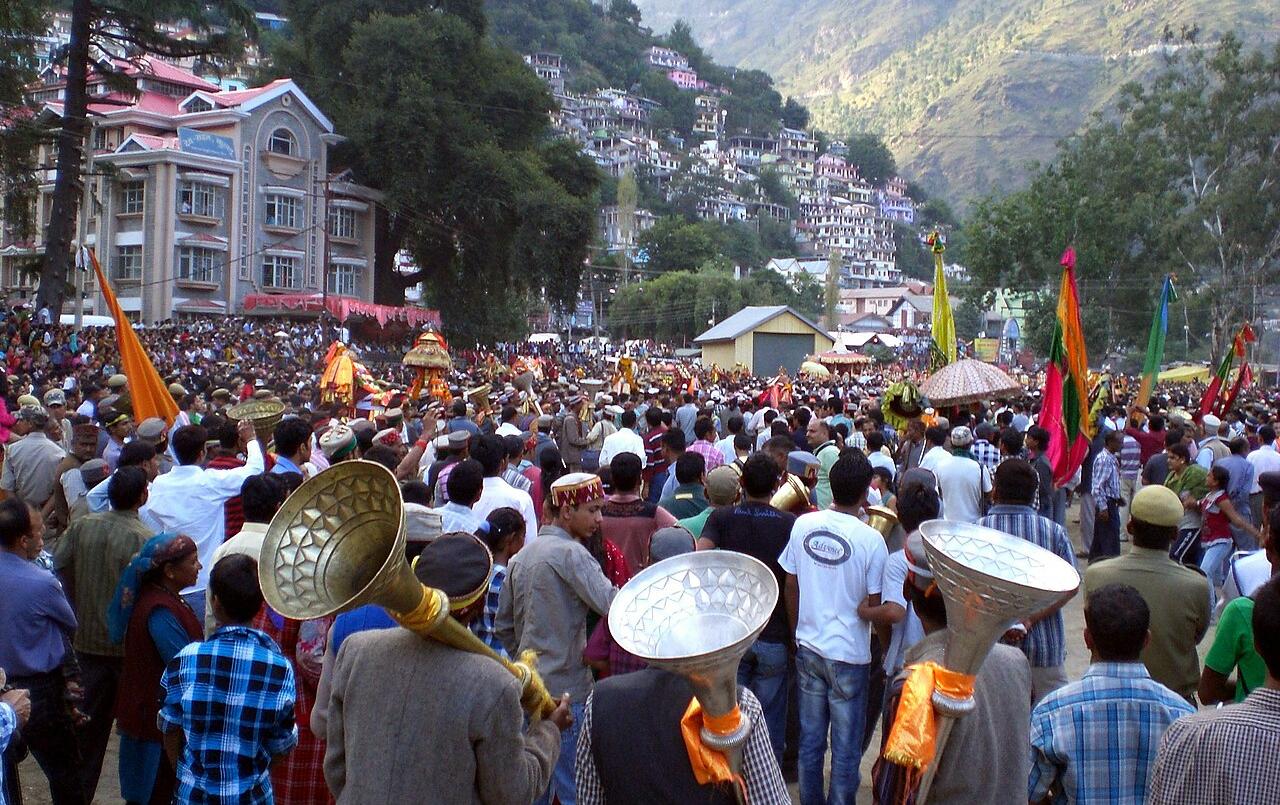 The main procession of the Kullu Dussehra, a festival held in Kullu in October