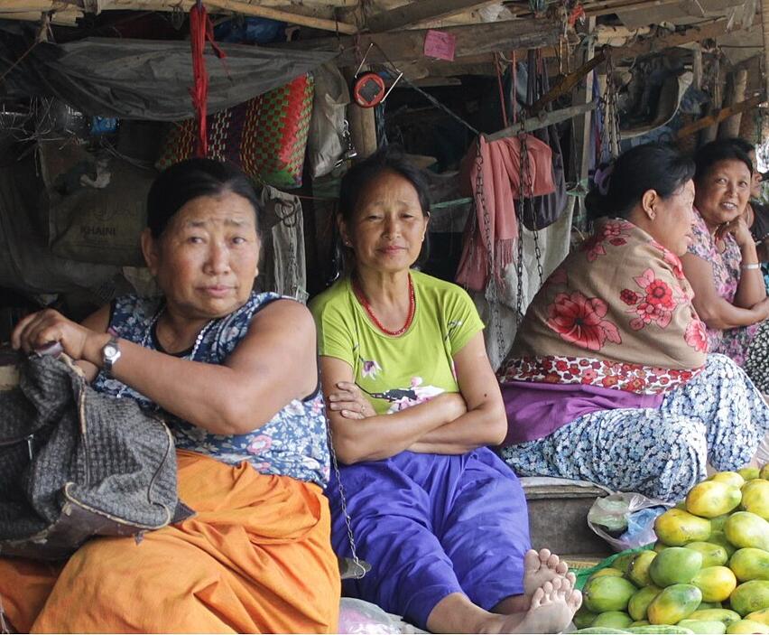 Women selling fruit in Senapati, Manipur