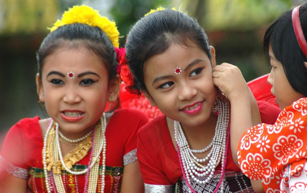 Tripuri girls preparing for a dance performance