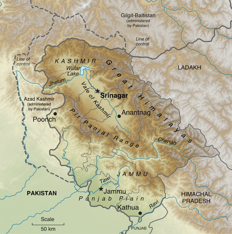 Map of Jammu and Kashmir (★ = capitals)