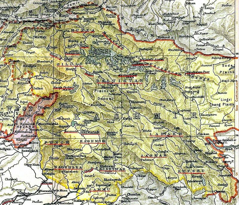 1909 map of the princely state of Jammu and Kashmir