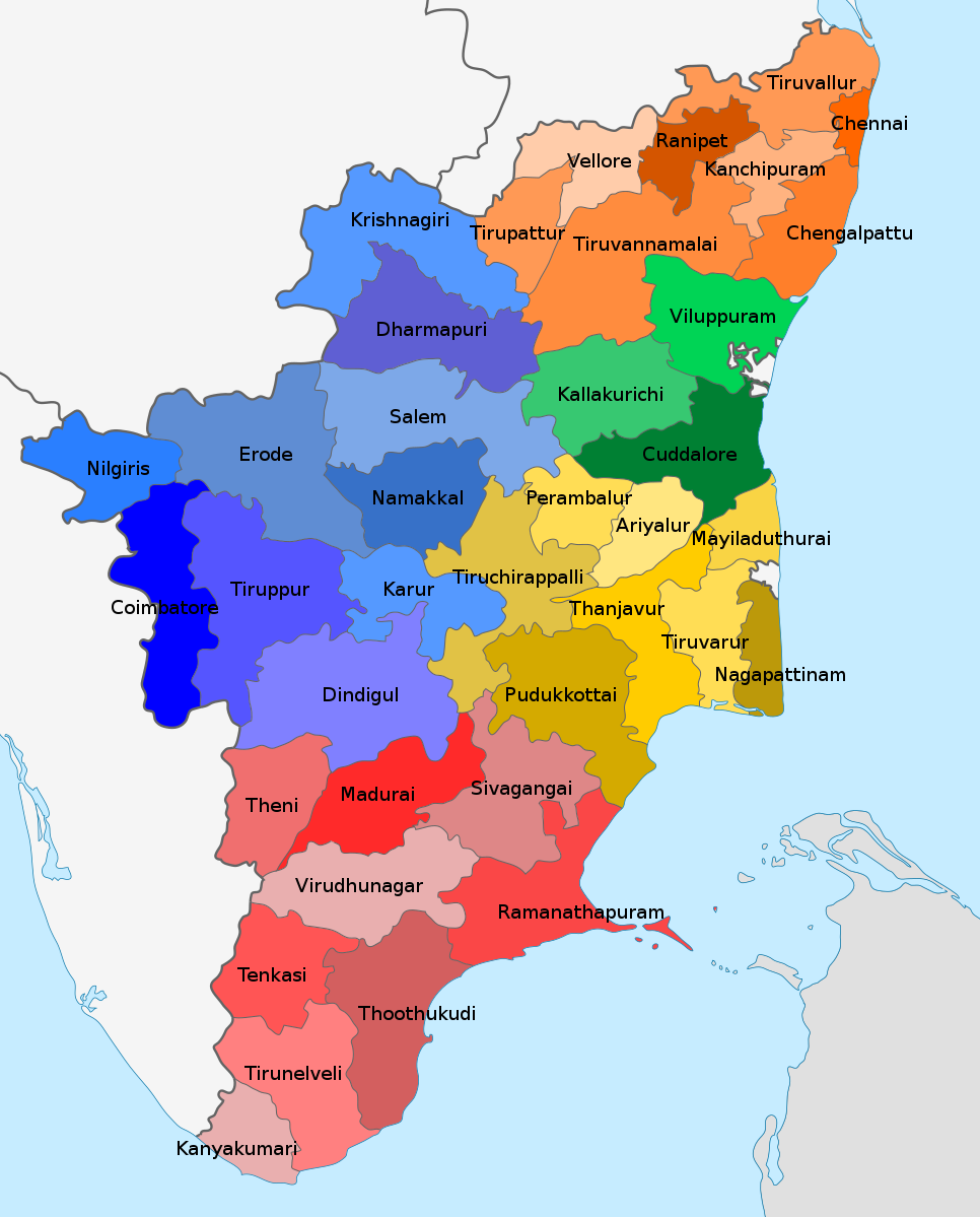 A map of the districts of Tamil Nadu