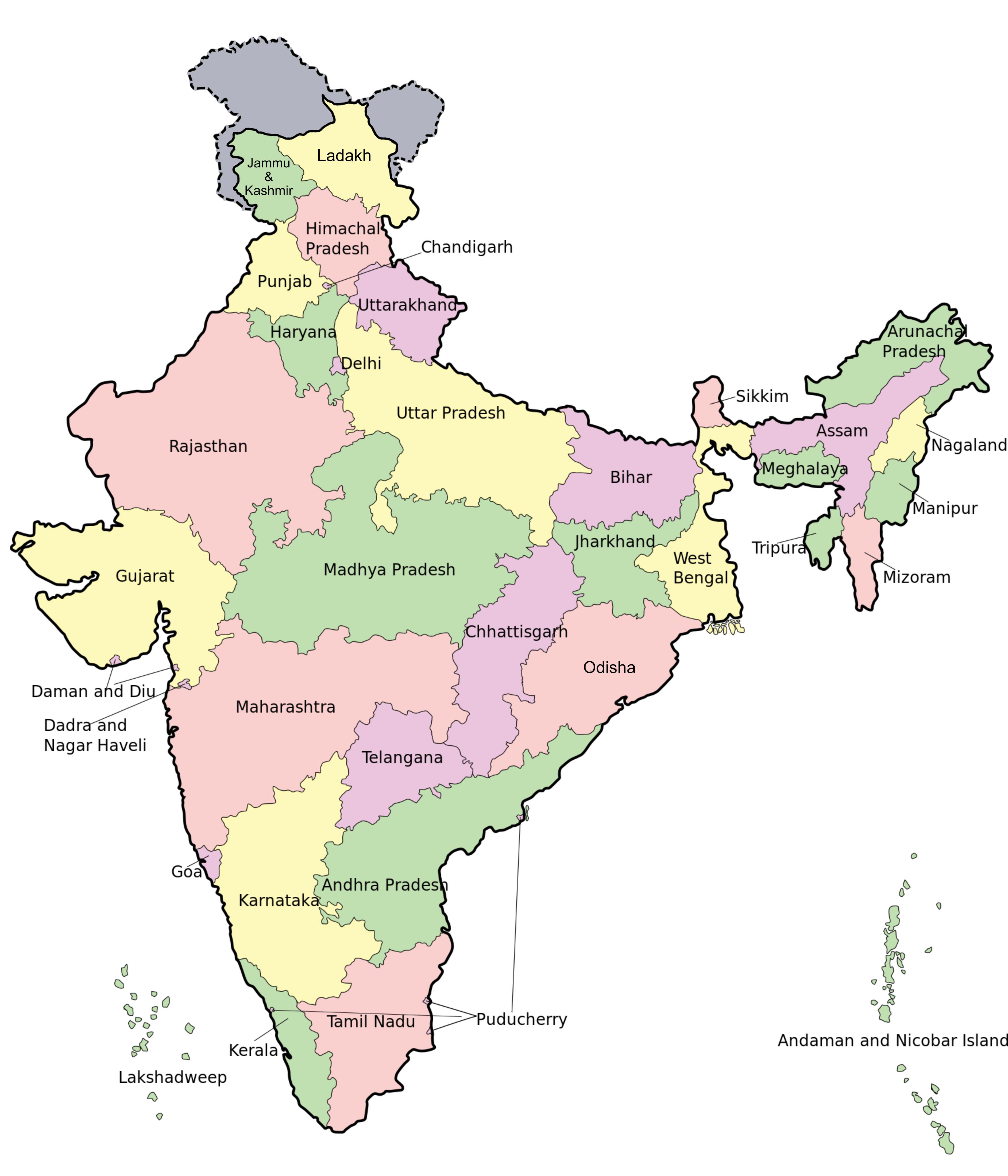 Map of the states and territories of India
