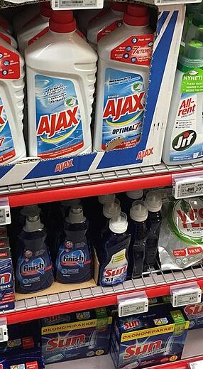 Cleaning products for sale in a supermarket