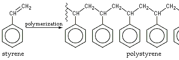 Polystyrene formed by addition polymerization of styrene