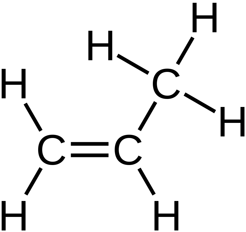 Propene, an alkene with three carbon atoms