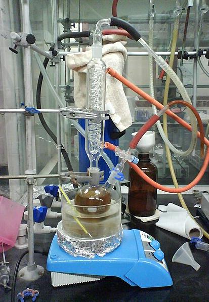 Toluene being distilled in a laboratory