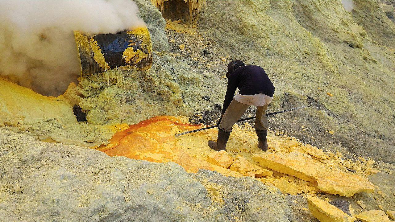 Artisanal sulphur mining at Ijen Volcano, East Java, Indonesia