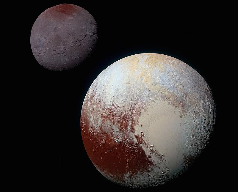 Pluto (lower right) and its moon Charon (upper left)