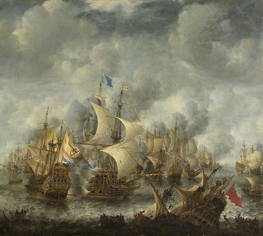 A naval battle during the First Anglo-Dutch War
