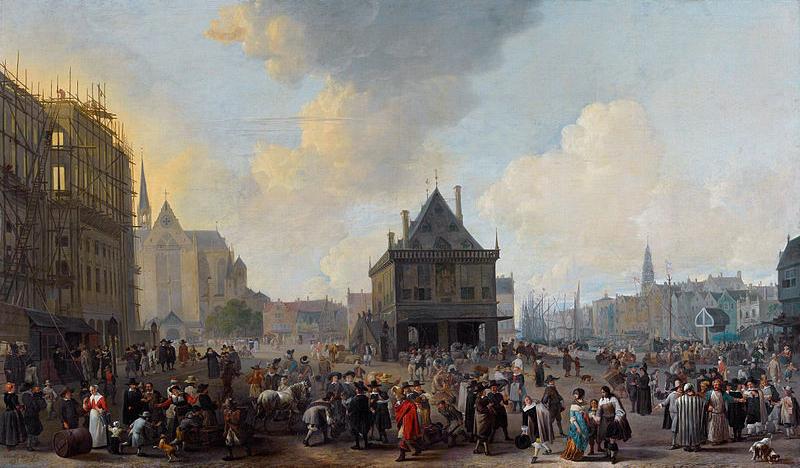 A painting of Dam Square in Amsterdam made in 1656, with the new Town Hall under construction
