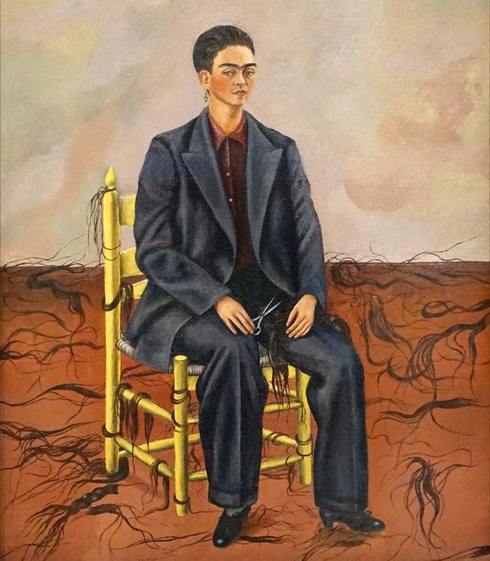 Self-portrait with cropped hair, painted by Frida Kahlo in 1940
