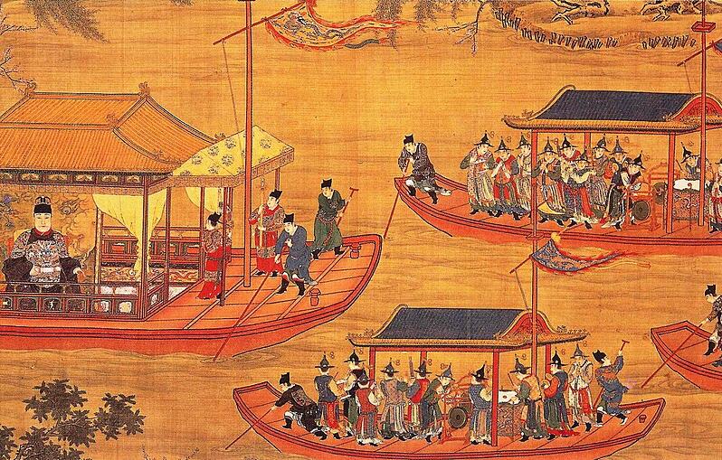 The Jiajing Emperor travelling in luxury on his state barge, pictured in around 1538