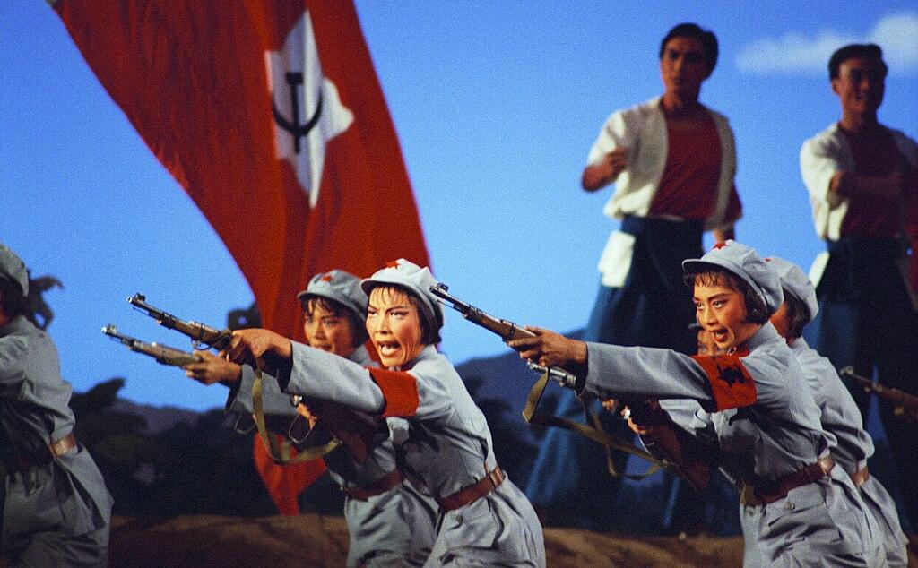 Soldiers carry out a rifle drill in The Red Detachment of Women, a Chinese ballet which became popular during the Cultural Revolution