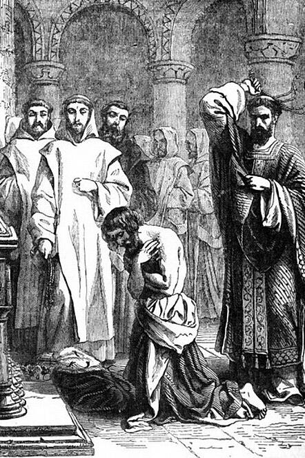 Henry II is whipped by monks while praying at Becket's tomb