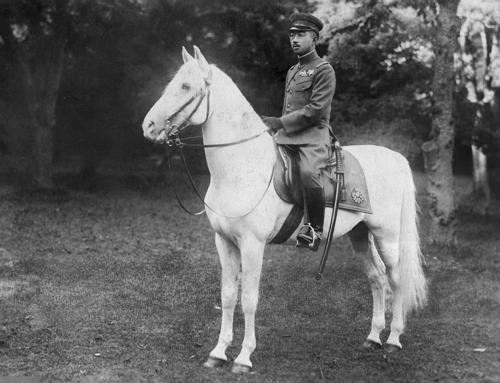 Emperor Hirohito pictured on horseback in 1935