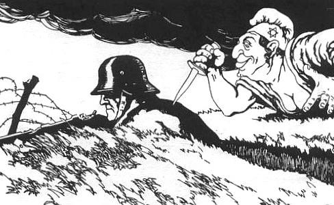 A 1919 cartoon illustrating the "stab-in-the-back" myth