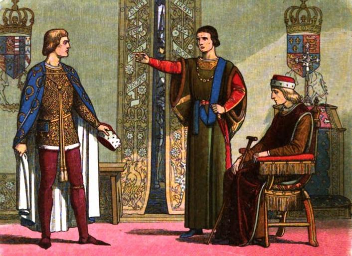 Richard Duke of York and the Duke of Somerset argue in front of the ailing King Henry VI.