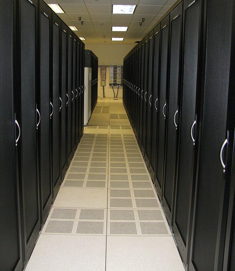 Servers at a data centre, with floor vent for cold air