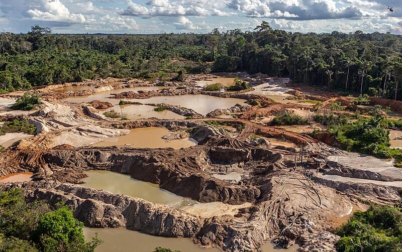 Ponds left by illegal miners in the Amazon rainforest. They may contain mercury, a highly toxic metal used in the processing of gold.