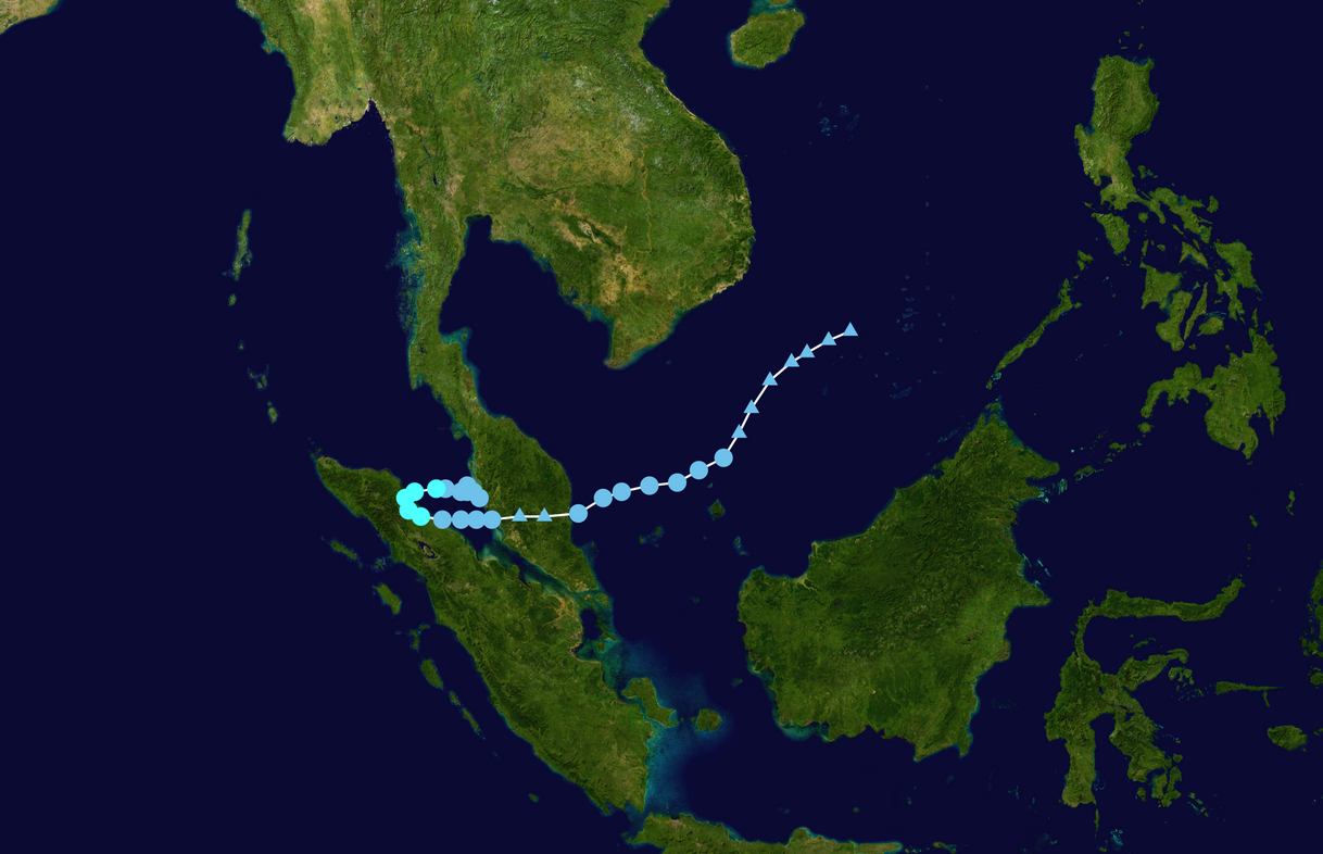 Map plotting Cyclone Senyar's track, 23rd November 2025