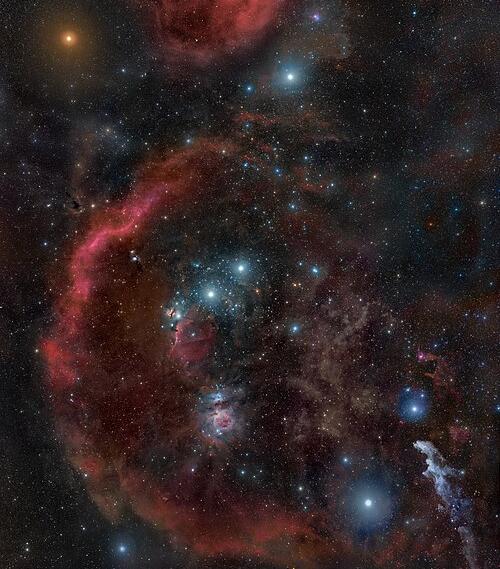 Betelgeuse is the red star, top left, in this image of Orion