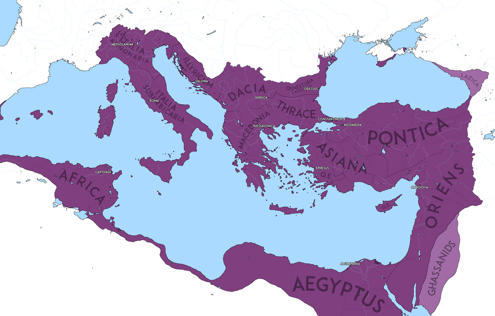 A map of the Byzantine Empire in AD 565