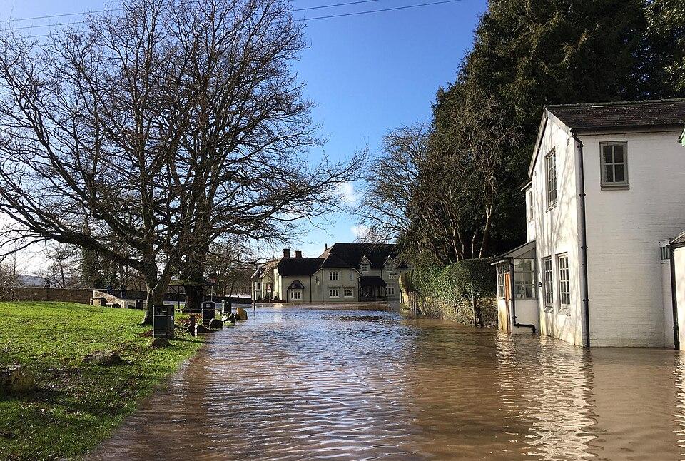 The River Teme floods in Herefordshire, February 2020, following the arrival of Storm Dennis.