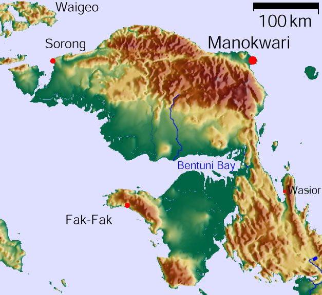 Map of the Bird's Head Peninsula, West Papua
