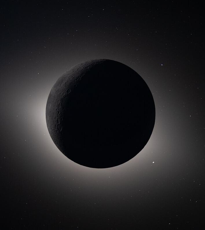 The Moon eclipsing the Sun, as seen from the Orion spacecraft