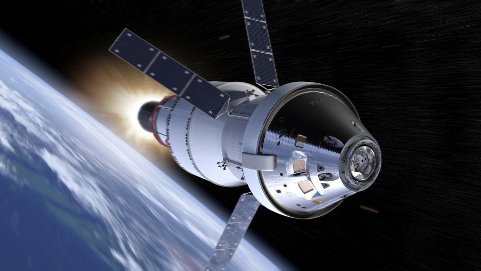 The Orion spacecraft during trans-lunar injection