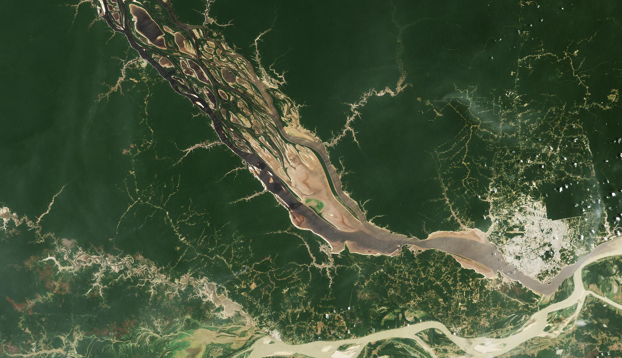 Satellite image taken during the Amazon drought of 2023