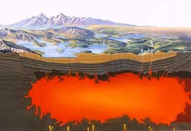 Magma chamber (in red) beneath Yellowstone