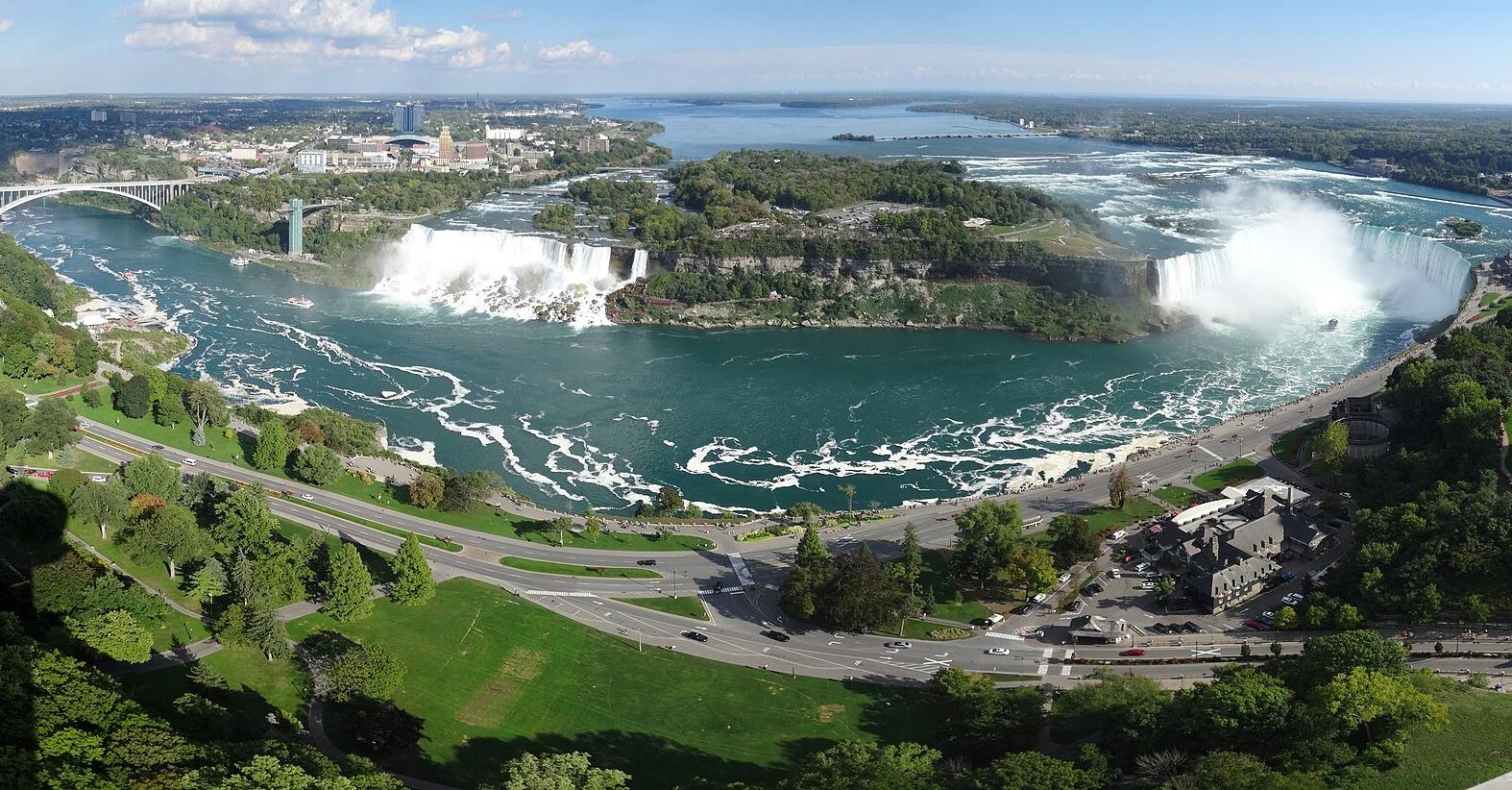 From the left, the American, Bridal Veil and Horseshoe Falls making up the Niagara Falls.