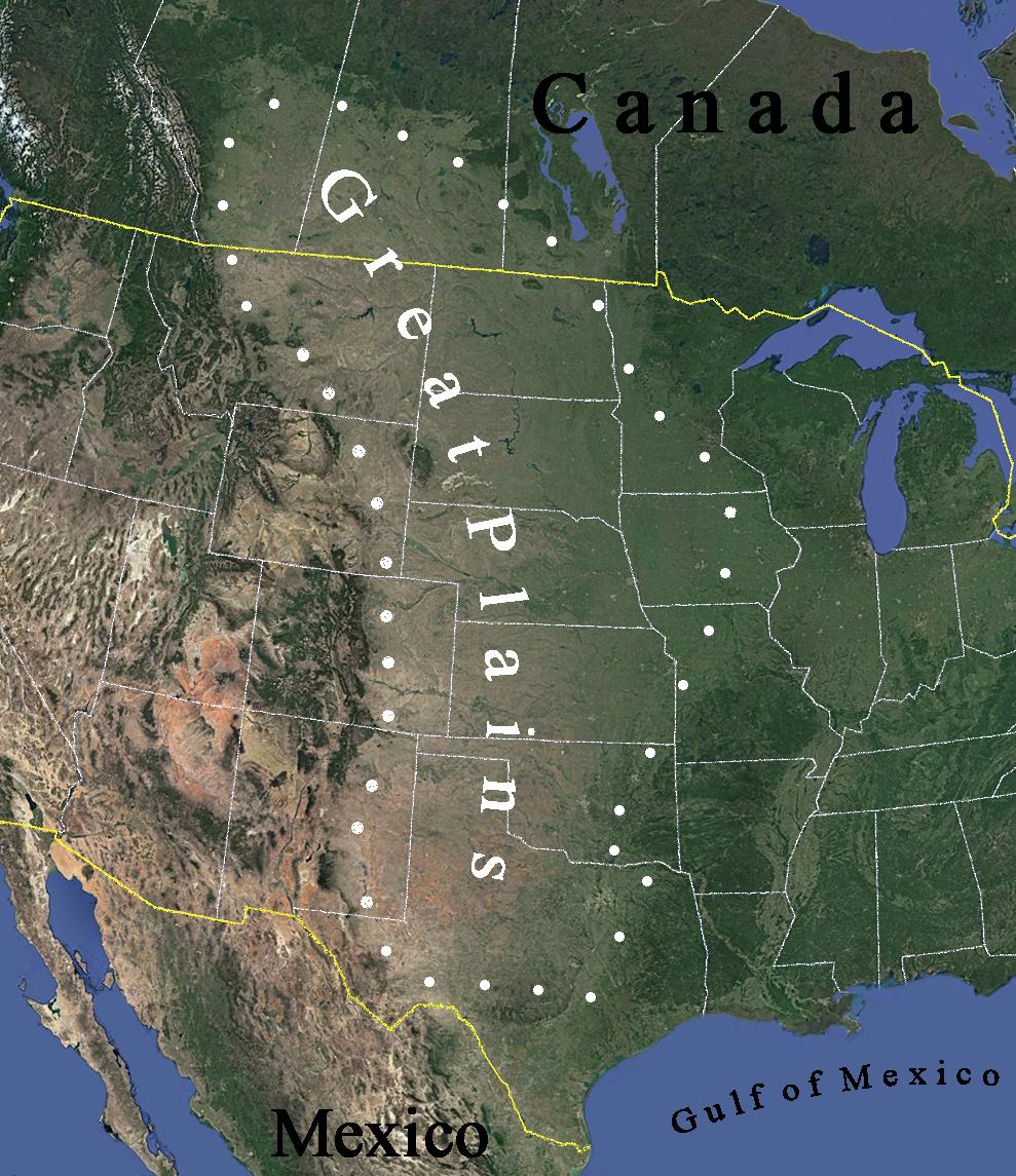 The approximate extent of the Great Plains.