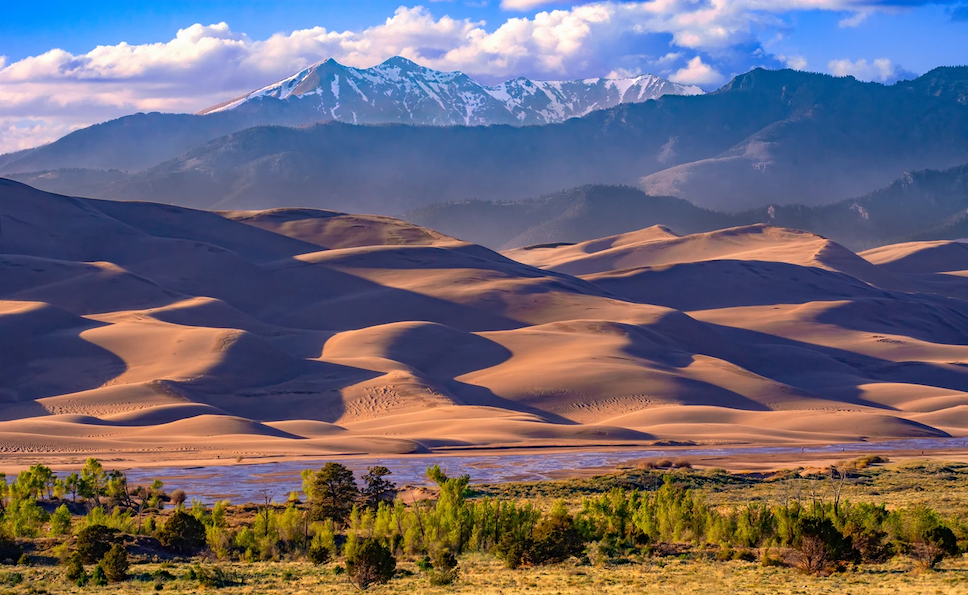 Great Sand Dunes National Park, including part of the San Luis Valley and the mountains of the Sangre de Cristo Range