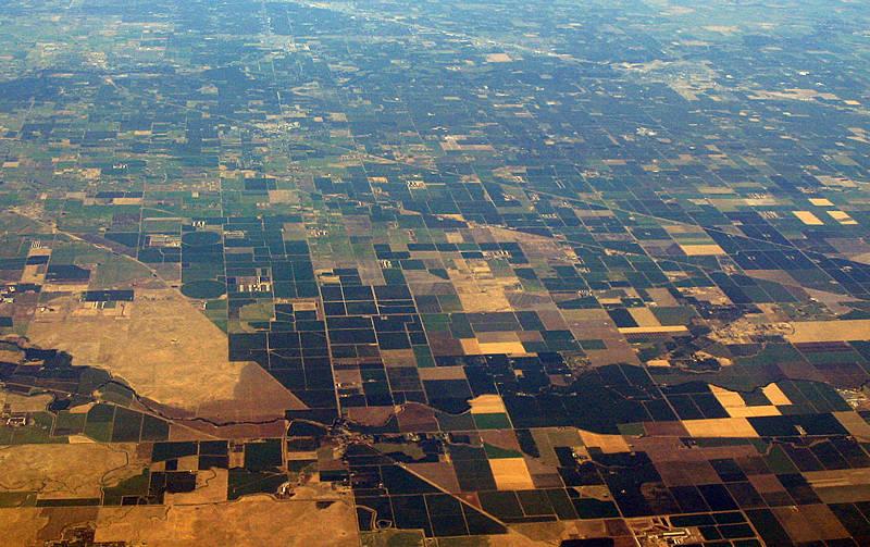 Fertile farmland of the flat Central Valley of California, as seen from the air