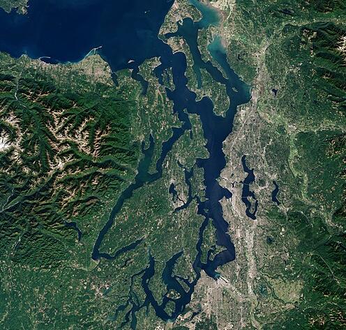 Satellite photo of the Puget Sound region