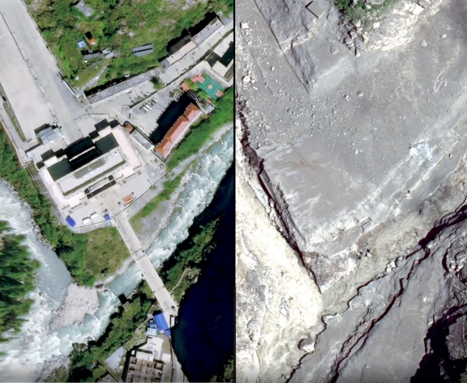 Satellite image of Gyirong Port before and after the flood