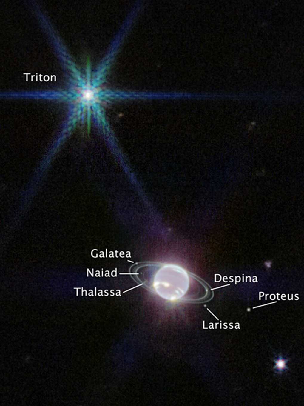 Webb's image of seven of Neptune's moons