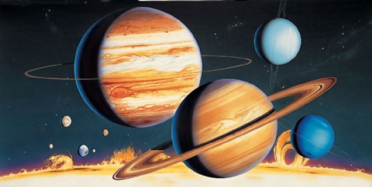 The planets and the Sun to scale