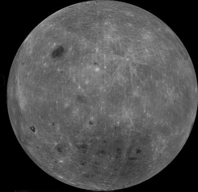 The Moon's far side, showing very few maria (dark areas)