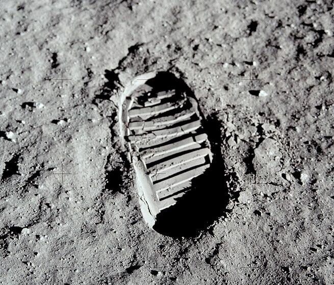 The bootprint of astronaut Buzz Aldrin in the regolith