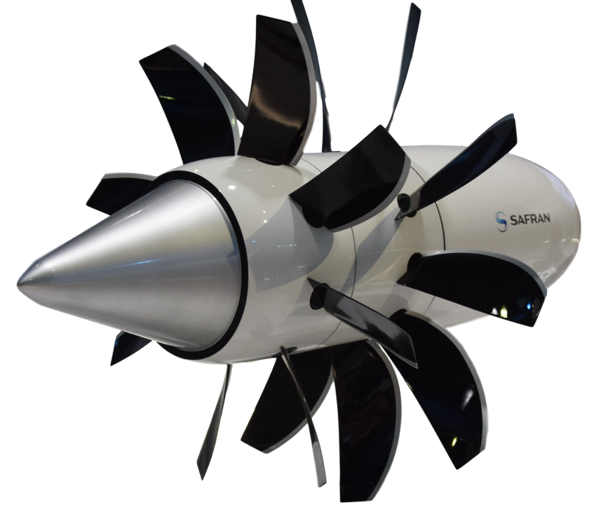 An "open rotor" engine, a type of propfan