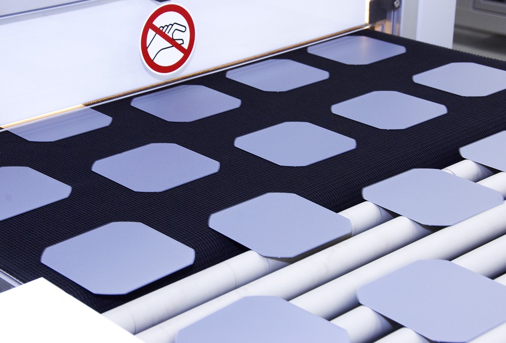 Wafers of silicon on a conveyor belt