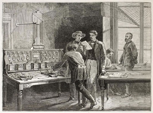 A print of an early telegraph office