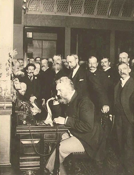 Bell making a telephone call, 1892