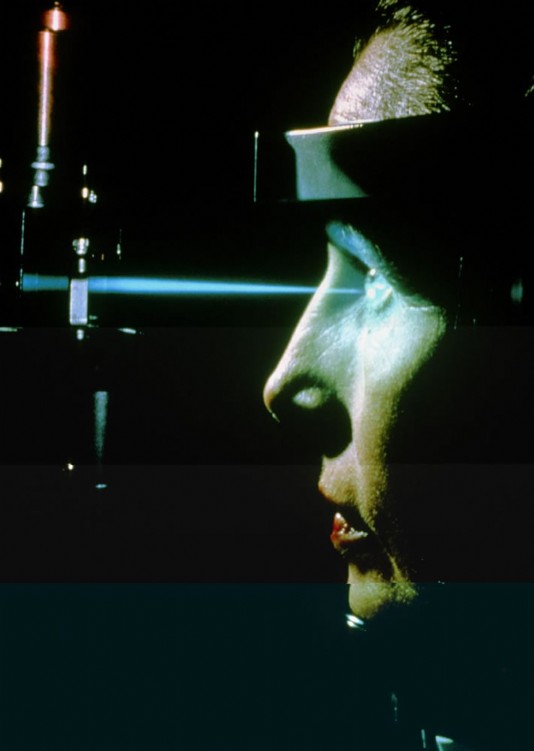 A high-power laser being used in eye surgery