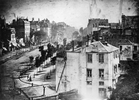 Daguerre's 1838 photo of a boulevard in Paris
